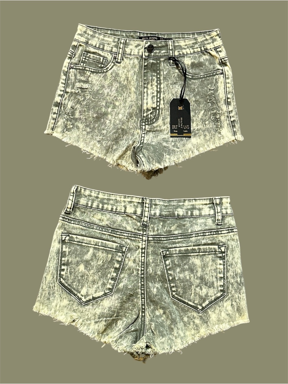 High-Rise Acid Wash Jean Shorts - Gray by Iris Jeans